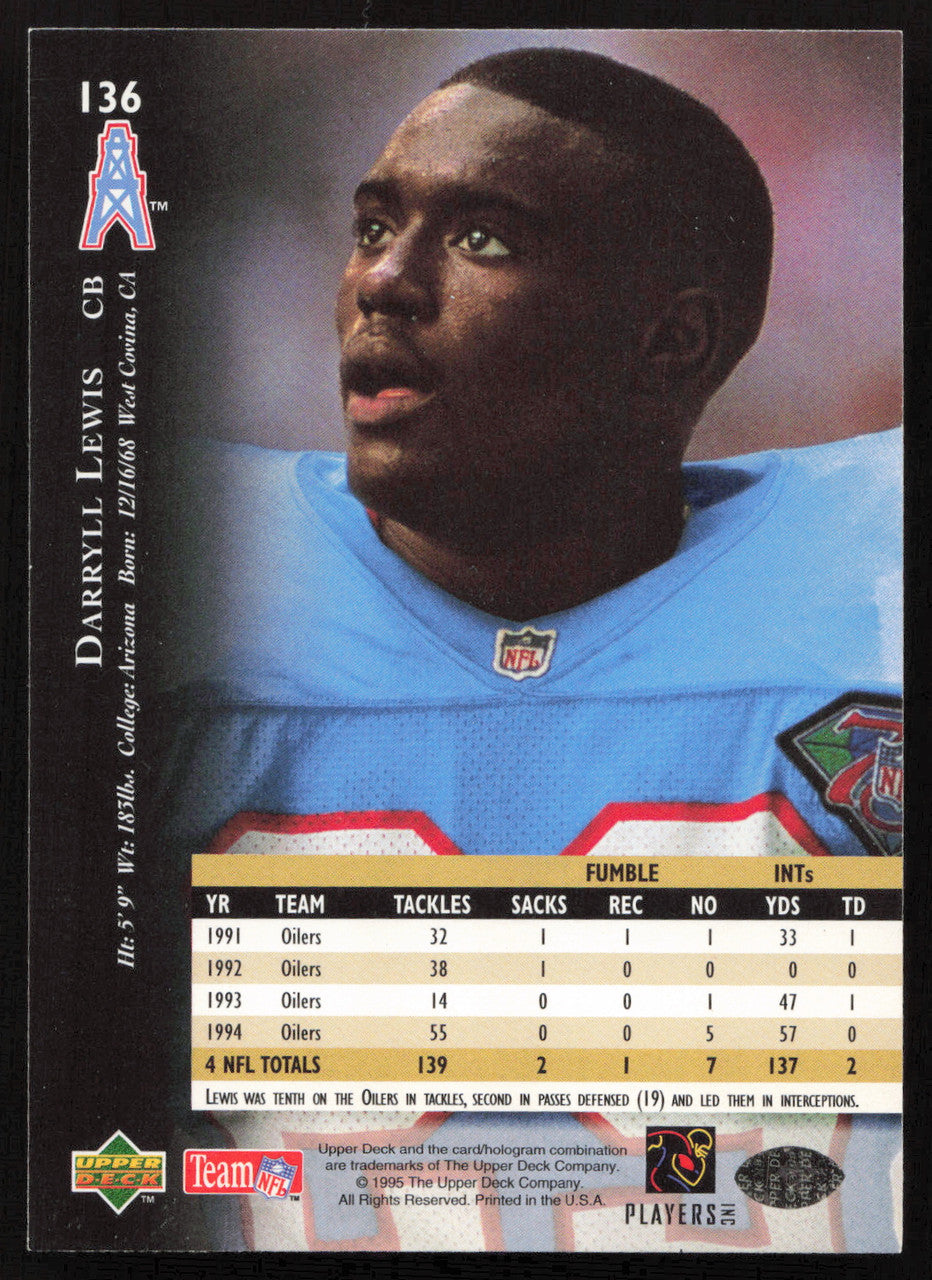Darryll Lewis Autographed 1995 Upper Deck Card #136 Houston Oilers SKU #260337