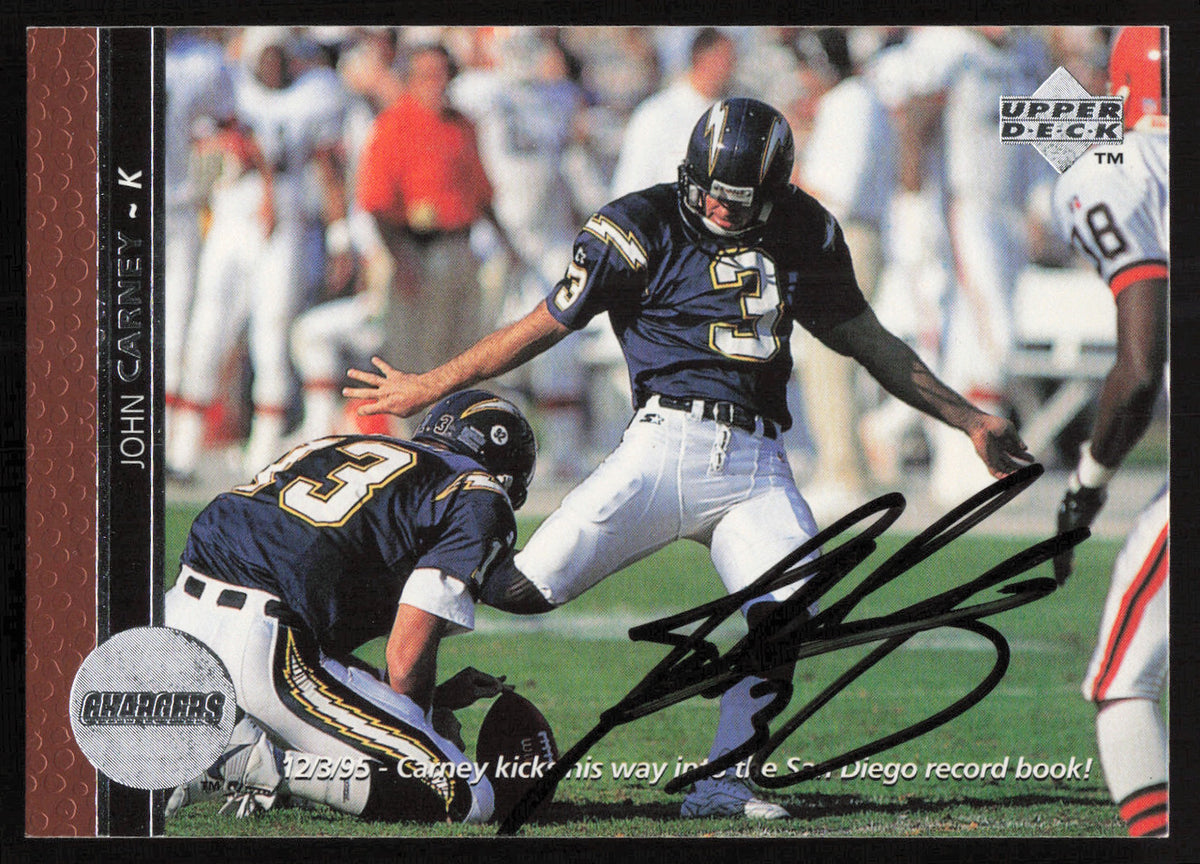John Carney Autographed 1996 Upper Deck Card #293 San Diego Chargers SKU #260341