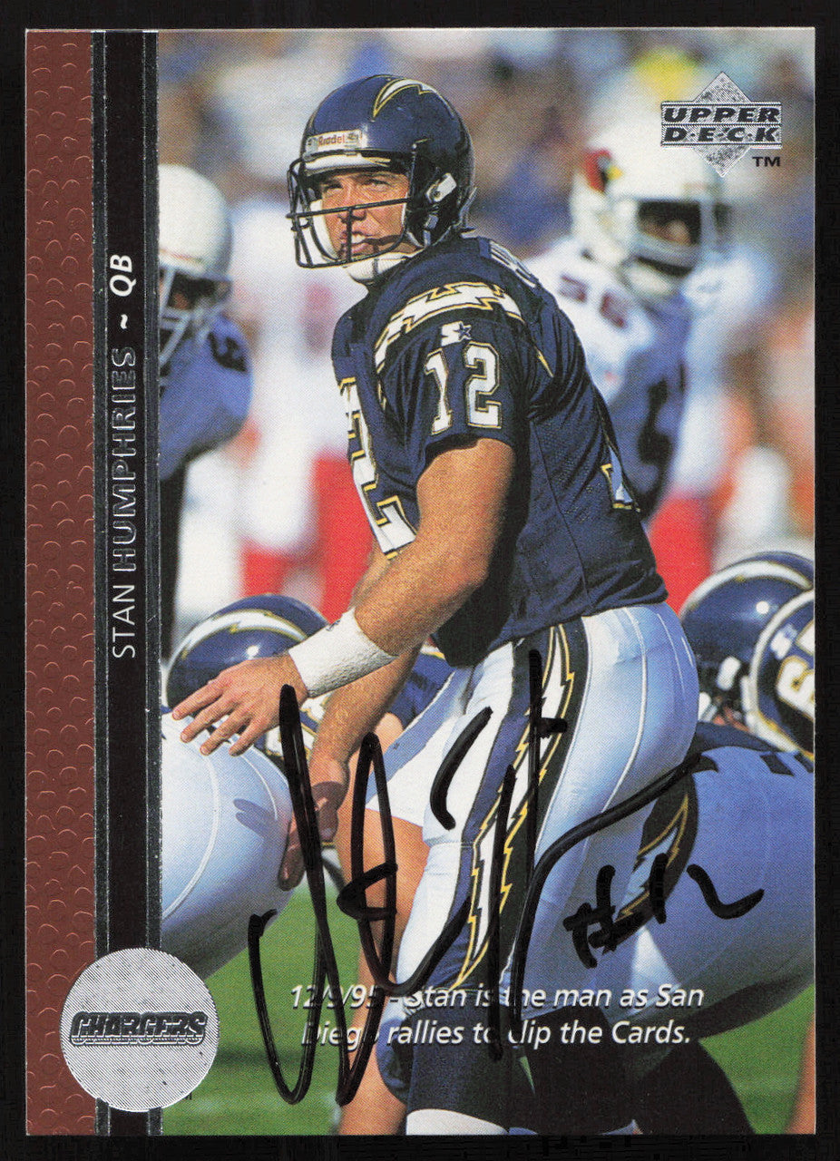 Stan Humphries Autographed 1996 Upper Deck Card #176 San Diego Chargers SKU #260353