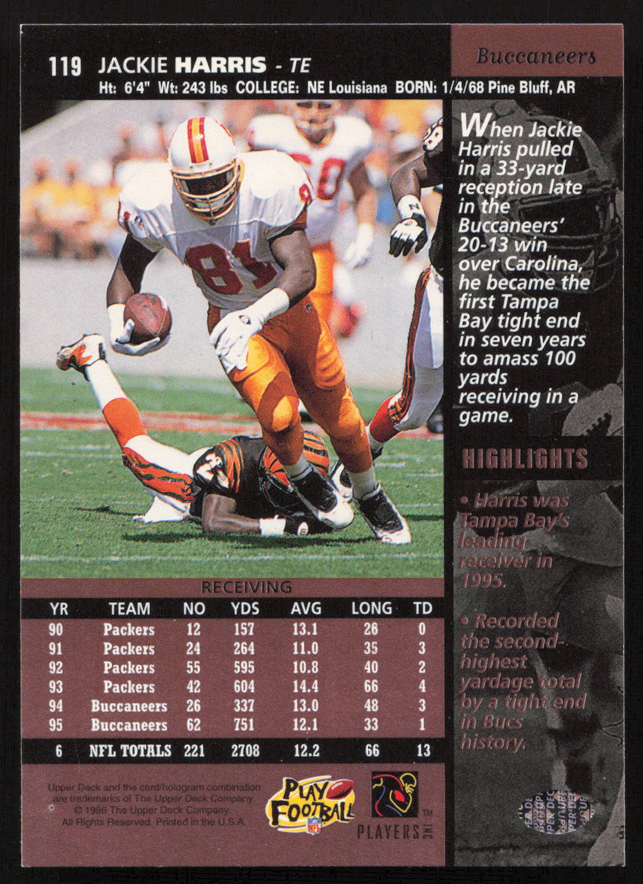 Jackie Harris Autographed 1996 Upper Deck Card #119 Tampa Bay Buccaneers SKU #260359