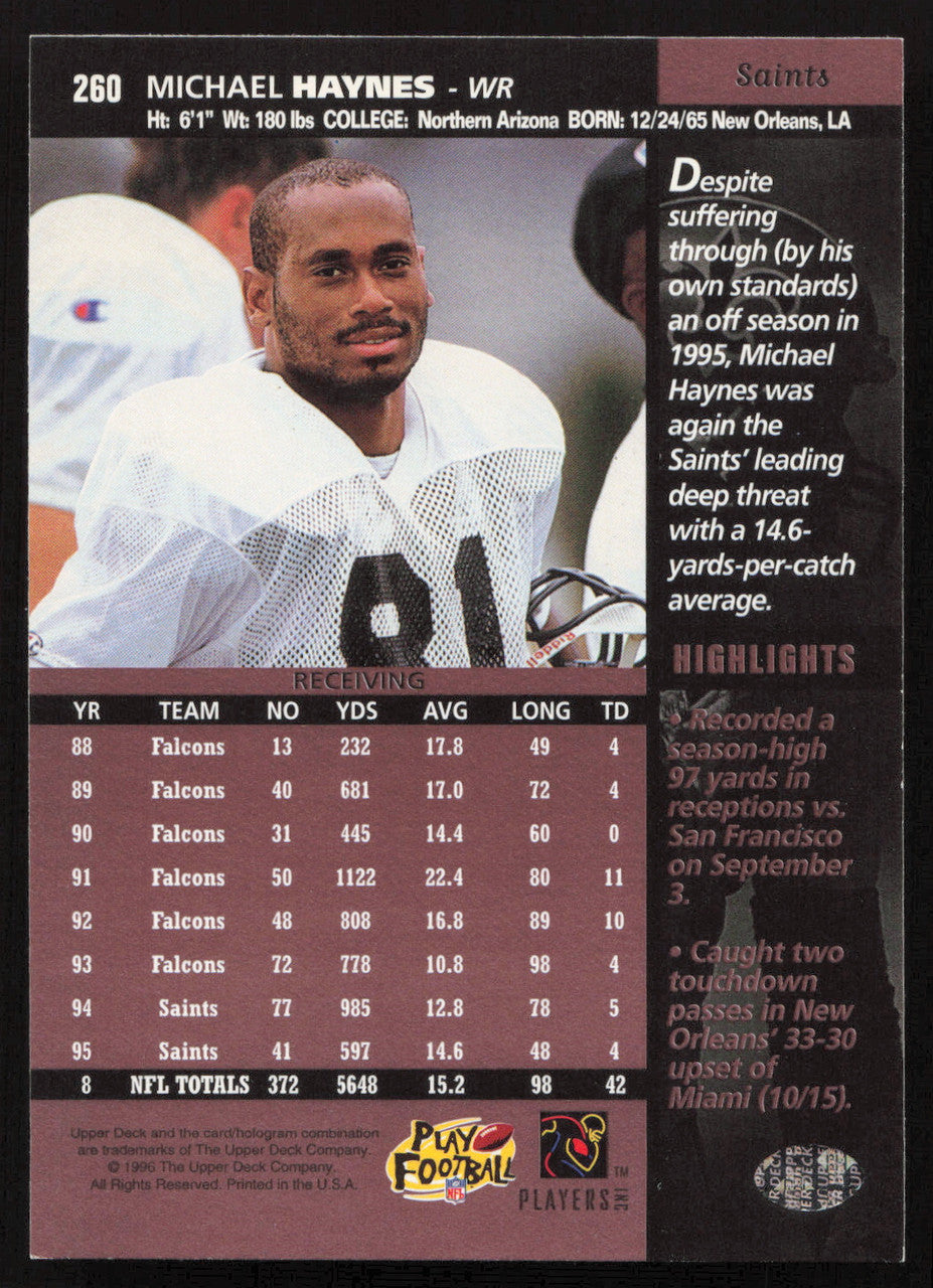 Michael Haynes Autographed 1996 Upper Deck Card #260 New Orleans Saints SKU #260360