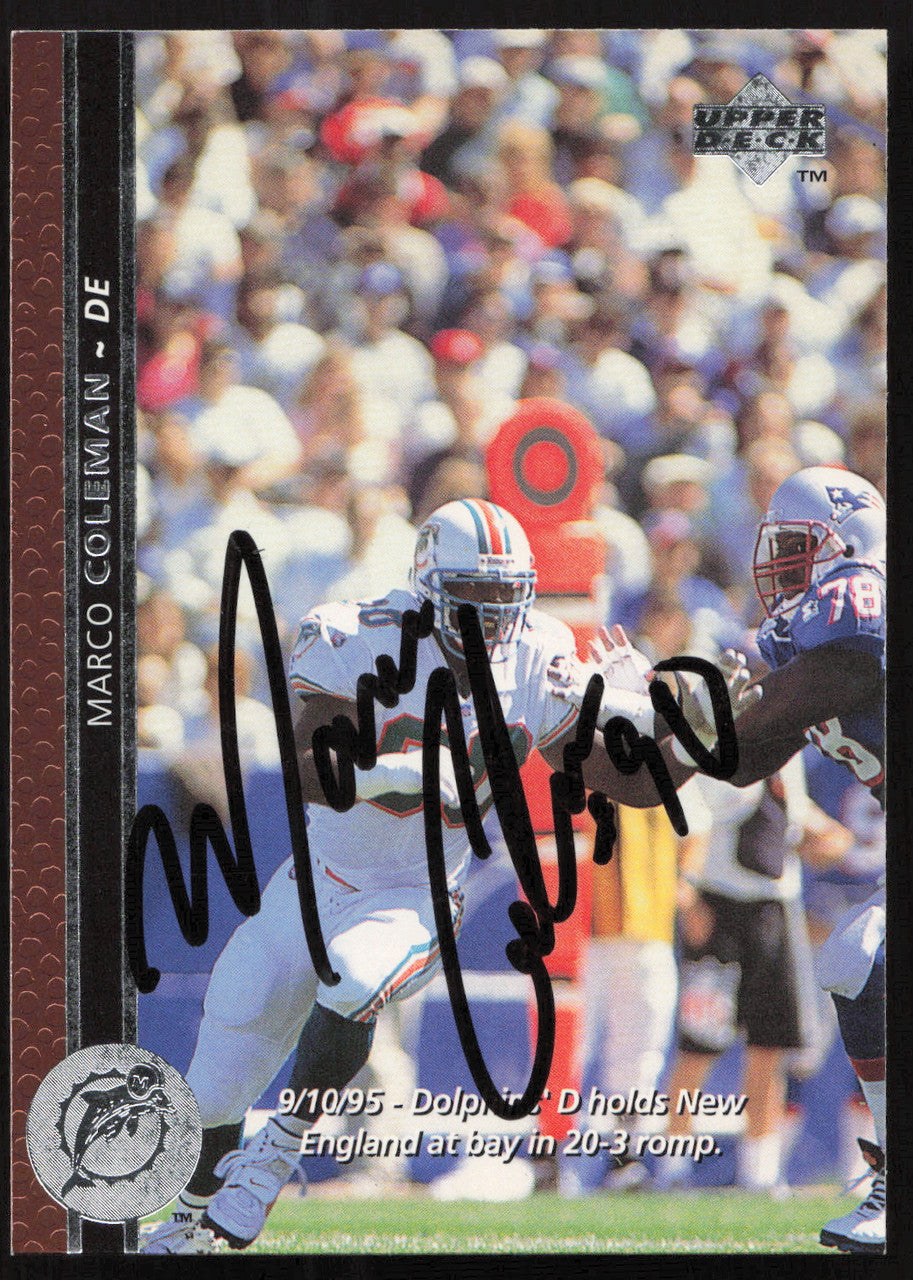 Marco Coleman Autographed 1996 Upper Deck Card #44 Miami Dolphins SKU #260365