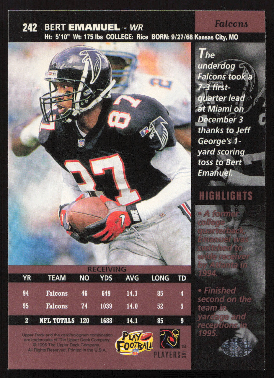 Bert Emanuel Autographed 1996 Upper Deck Card #242 Atlanta Falcons SKU #260367
