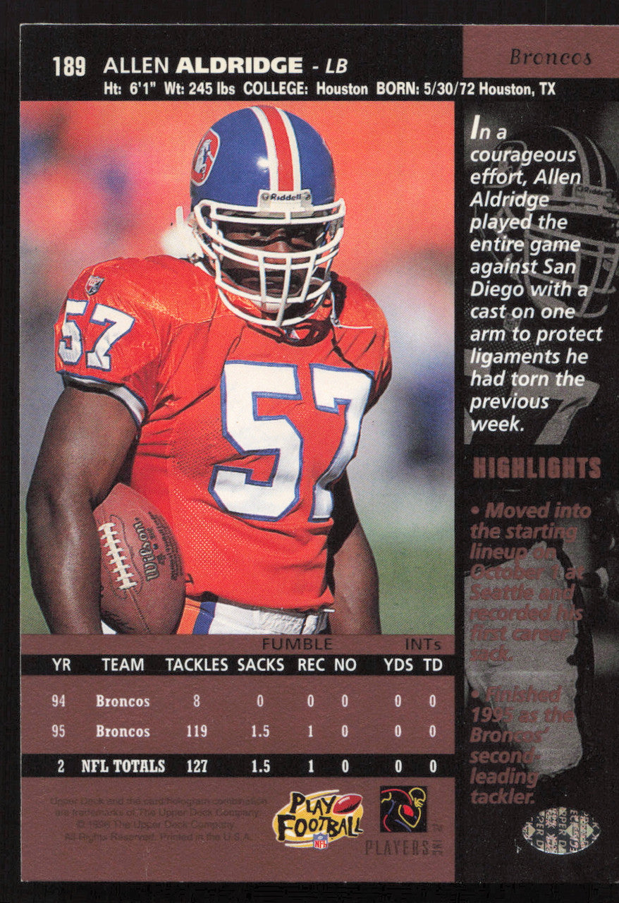 Allen Aldridge Autographed 1996 Upper Deck Card #189 Denver Broncos SKU #260378