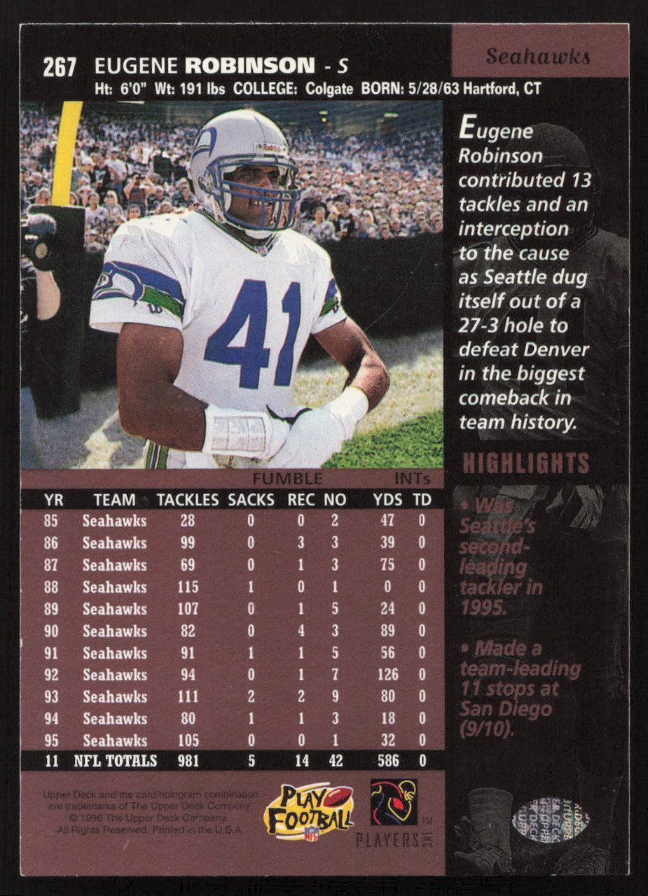 Eugene Robinson Autographed 1996 Upper Deck Card #267 Seattle Seahawks SKU #260381