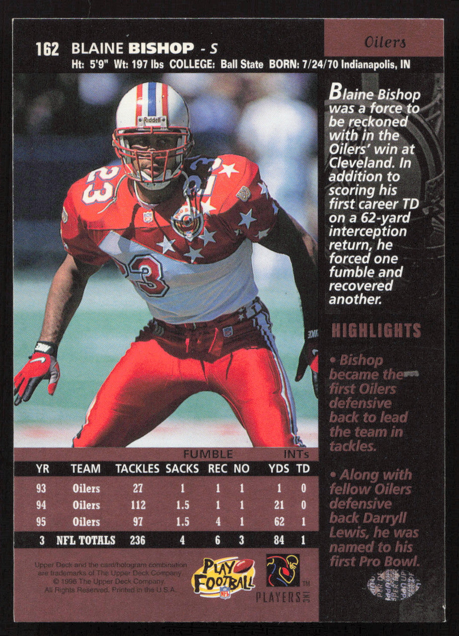 Blaine Bishop Autographed 1996 Upper Deck Card #162 Houston Oilers SKU #260382