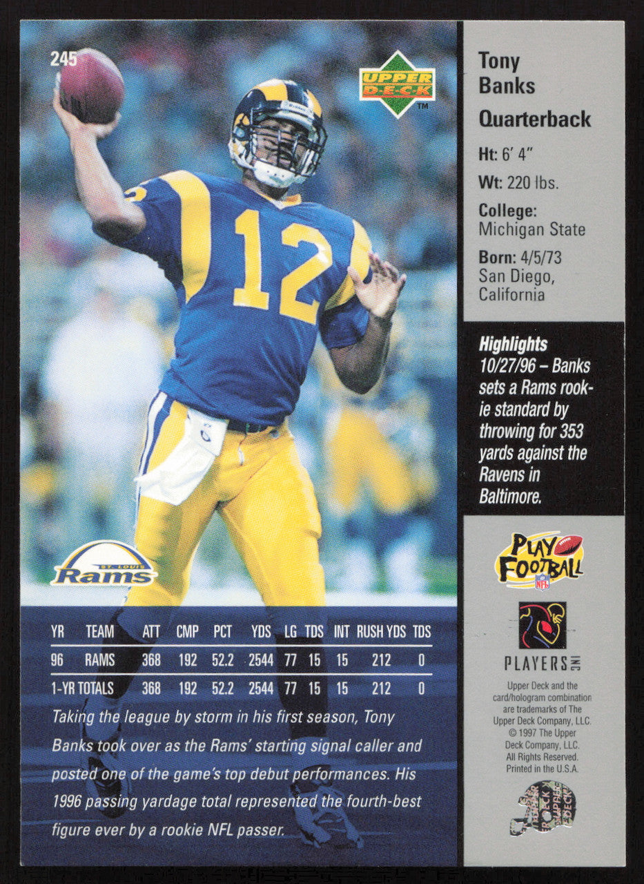 Tony Banks Autographed 1997 Upper Deck Card #245 St. Louis Rams SKU #260394