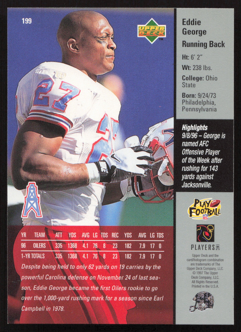 Eddie George Autographed 1997 Upper Deck Card #199 Houston Oilers SKU #260400