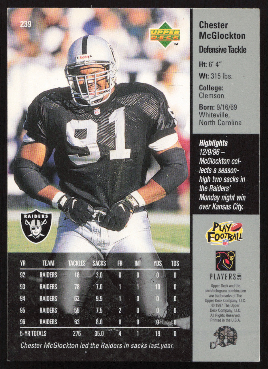 Chester McGlockton Autographed 1997 Upper Deck Card #239 Los Angeles Raiders SKU #260415