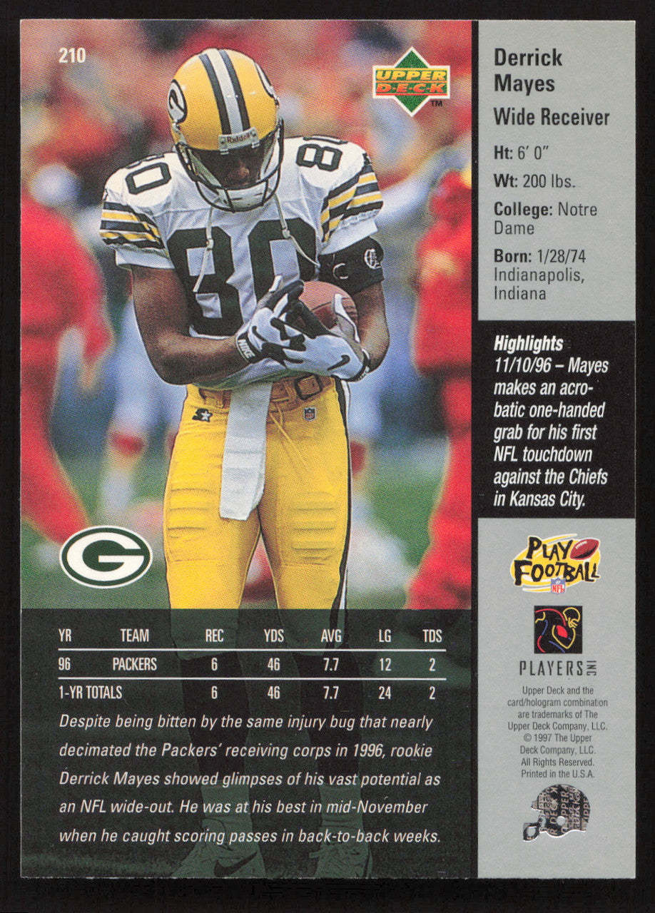 Derrick Mayes Autographed 1997 Upper Deck Card #210 Green Bay Packers SKU #260419