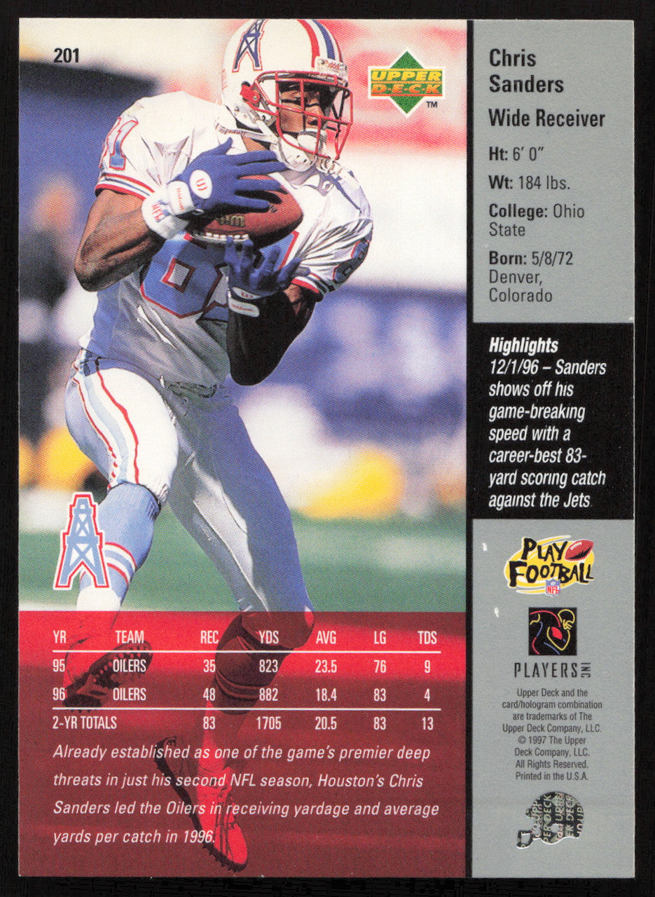 Chris Sanders Autographed 1997 Upper Deck Card #201 Houston Oilers SKU #260421