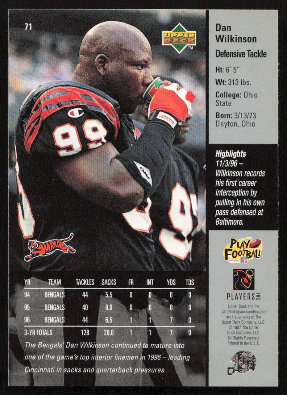 Dan Wilkinson Autographed 1997 Upper Deck Card #71 Cincinnati Bengals SKU #260423