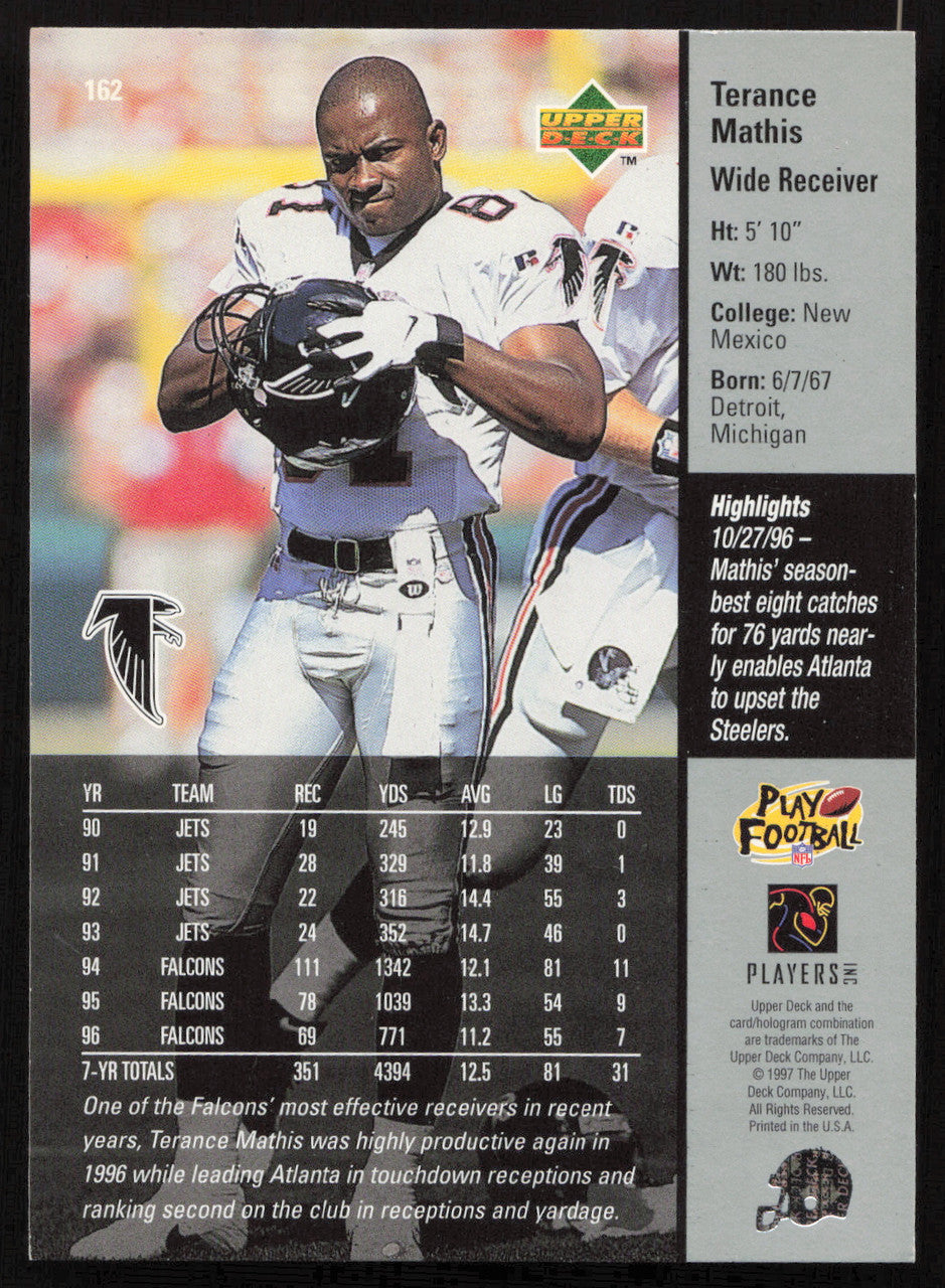 Terance Mathis Autographed 1997 Upper Deck Card #162 Atlanta Falcons SKU #260424