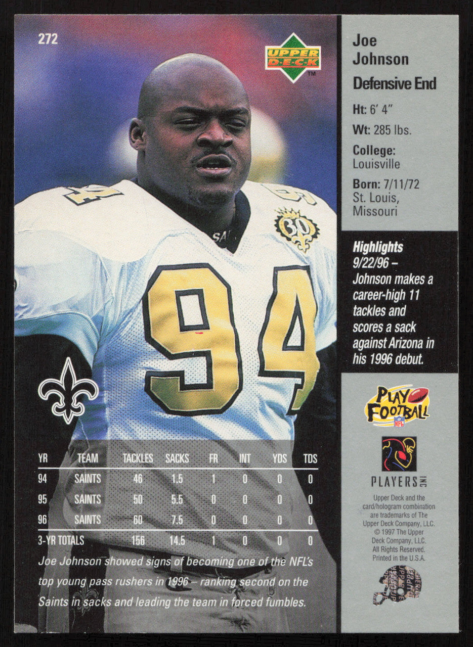 Joe Johnson Autographed 1997 Upper Deck Card #272 New Orleans Saints SKU #260428