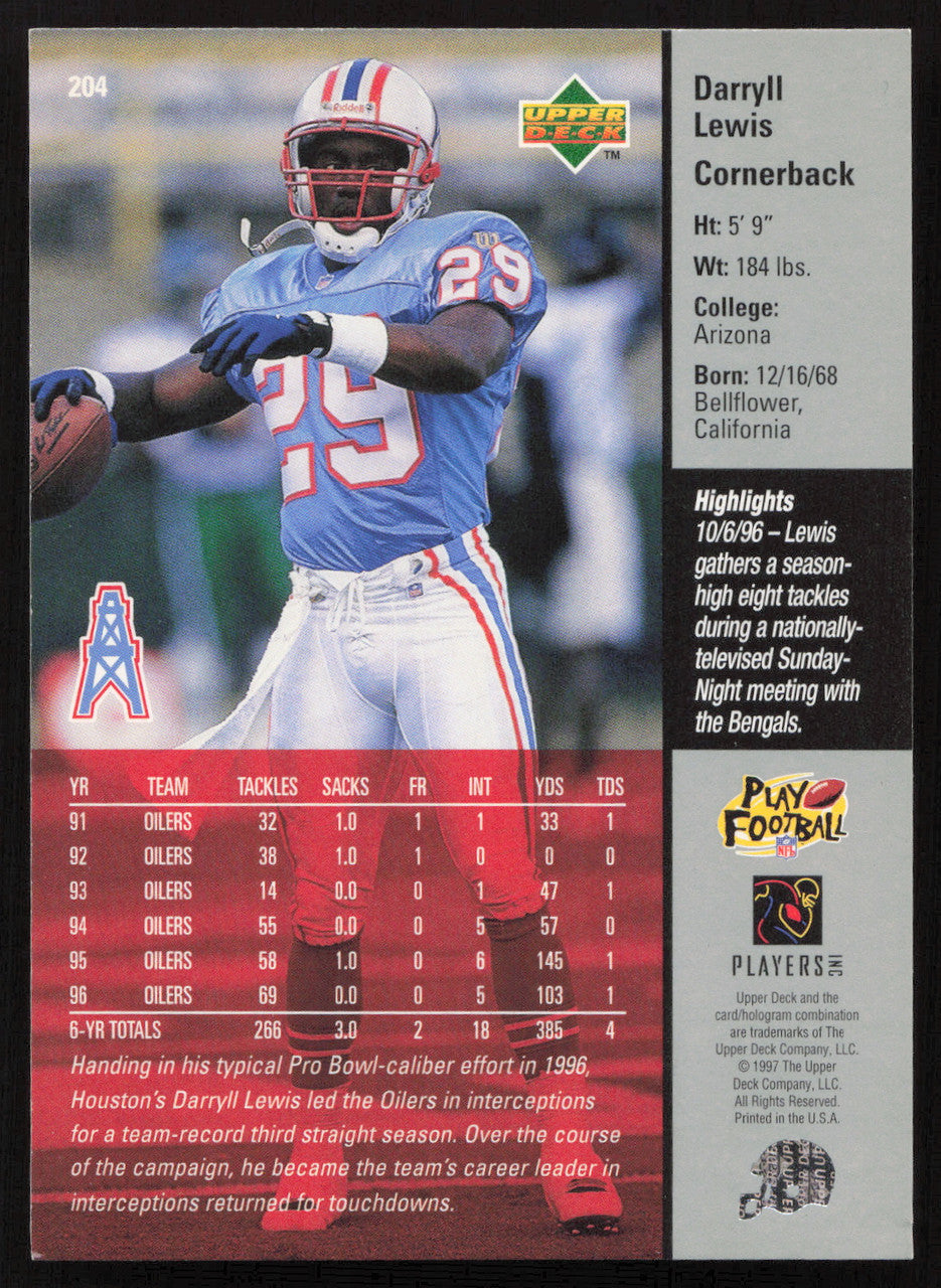 Darryll Lewis Autographed 1997 Upper Deck Card #204 Houston Oilers SKU #260434