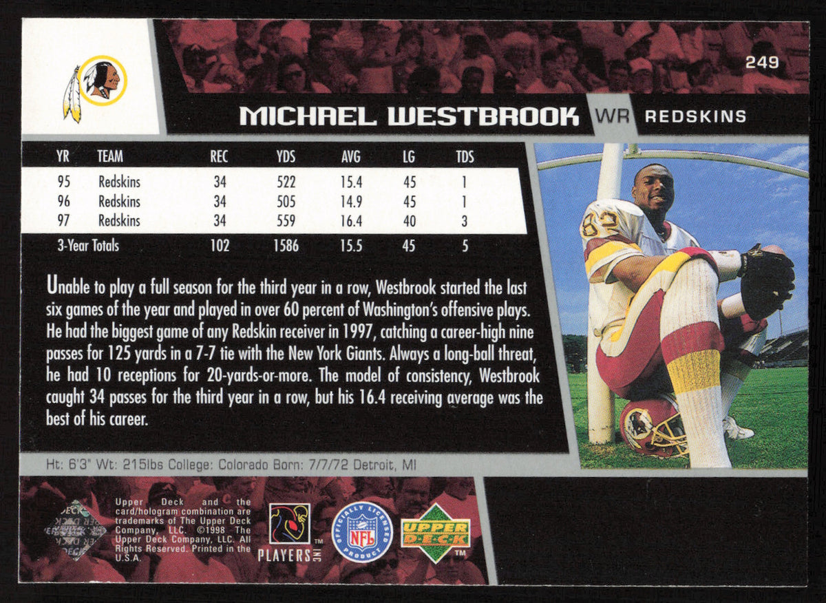 Michael Westbrook Autographed 1998 Upper Deck Card #249 Washington Redskins SKU #260455
