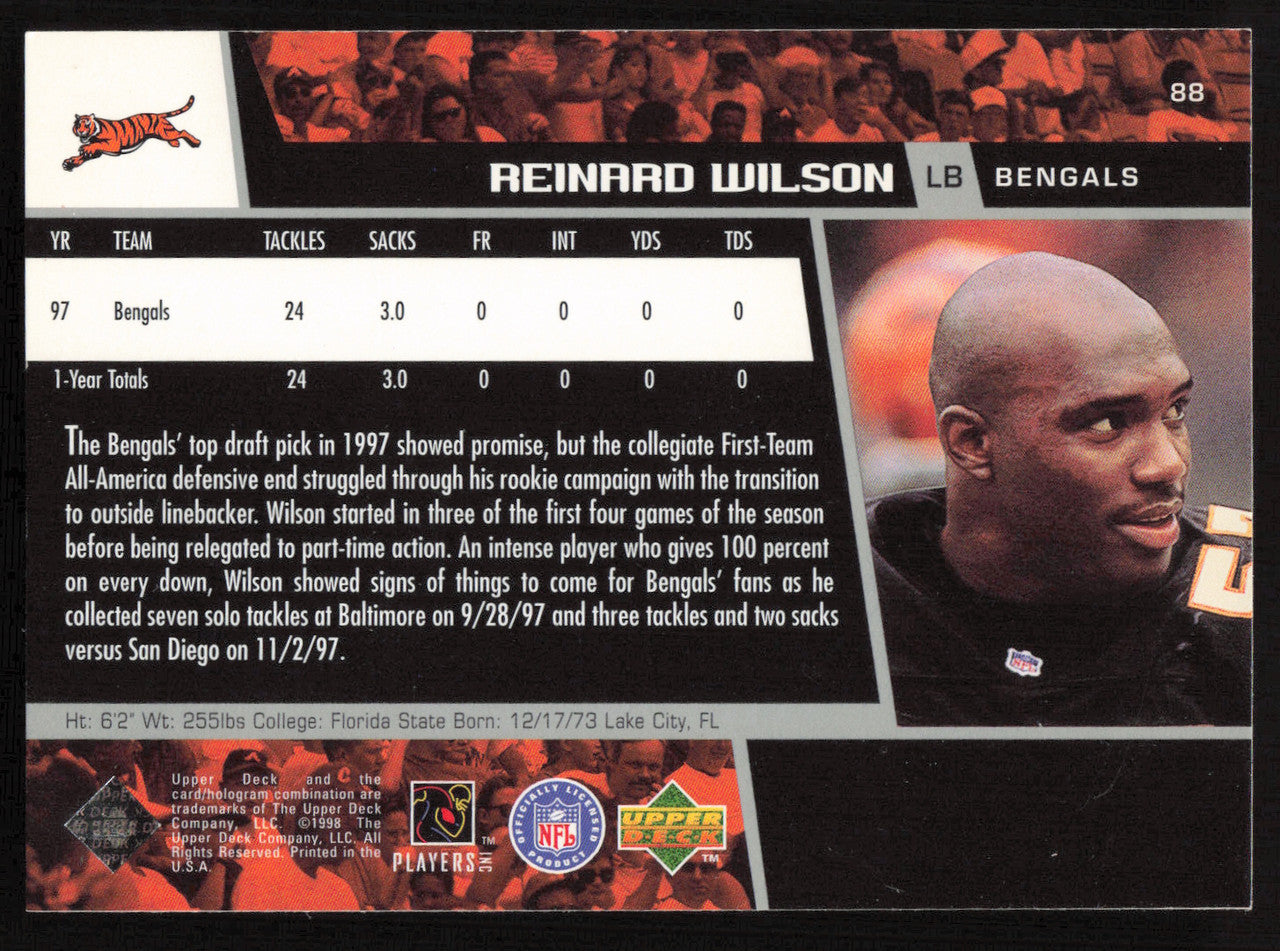 Reinard Wilson Autographed 1998 Upper Deck Card #88 Cincinnati Bengals SKU #260463