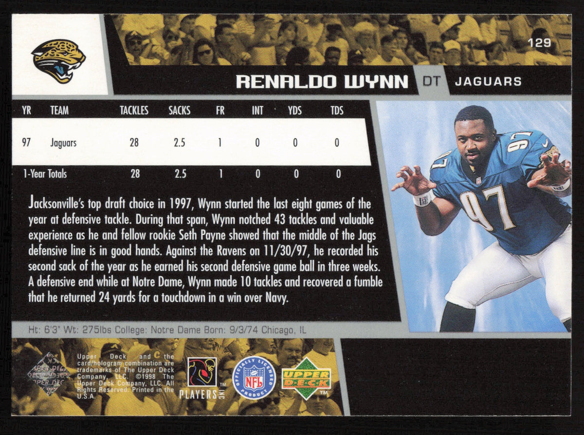 Renaldo Wynn Autographed 1998 Upper Deck Card #129 Jacksonville Jaguars SKU #260470