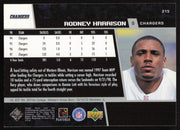 Rodney Harrison Autographed 1998 Upper Deck Card #215 San Diego Chargers SKU #260473