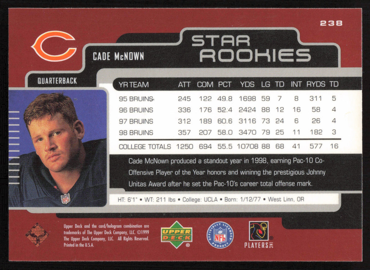 Cade McNown Autographed 1999 Upper Deck Rookie Card #238 Chicago Bears SKU #260475