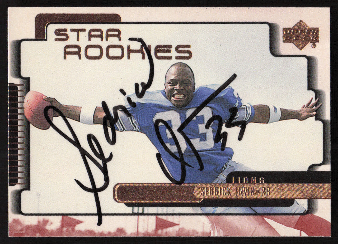 Sedrick Irvin Autographed 1999 Upper Deck Rookie Card #243 Detroit Lions SKU #260479
