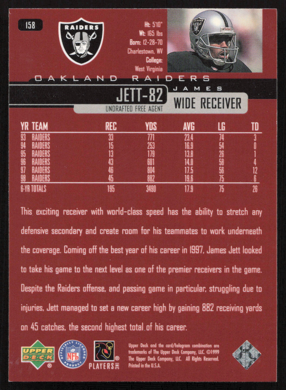 James Jett Autographed 1999 Upper Deck Card #158 Los Angeles Raiders SKU #260489