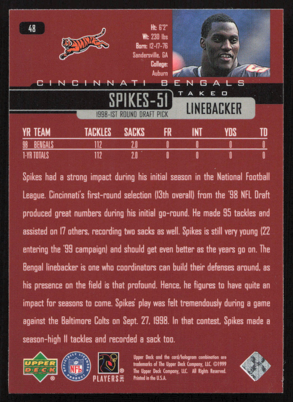 Takeo Spikes Autographed 1999 Upper Deck Card #48 Cincinnati Bengals SKU #260492