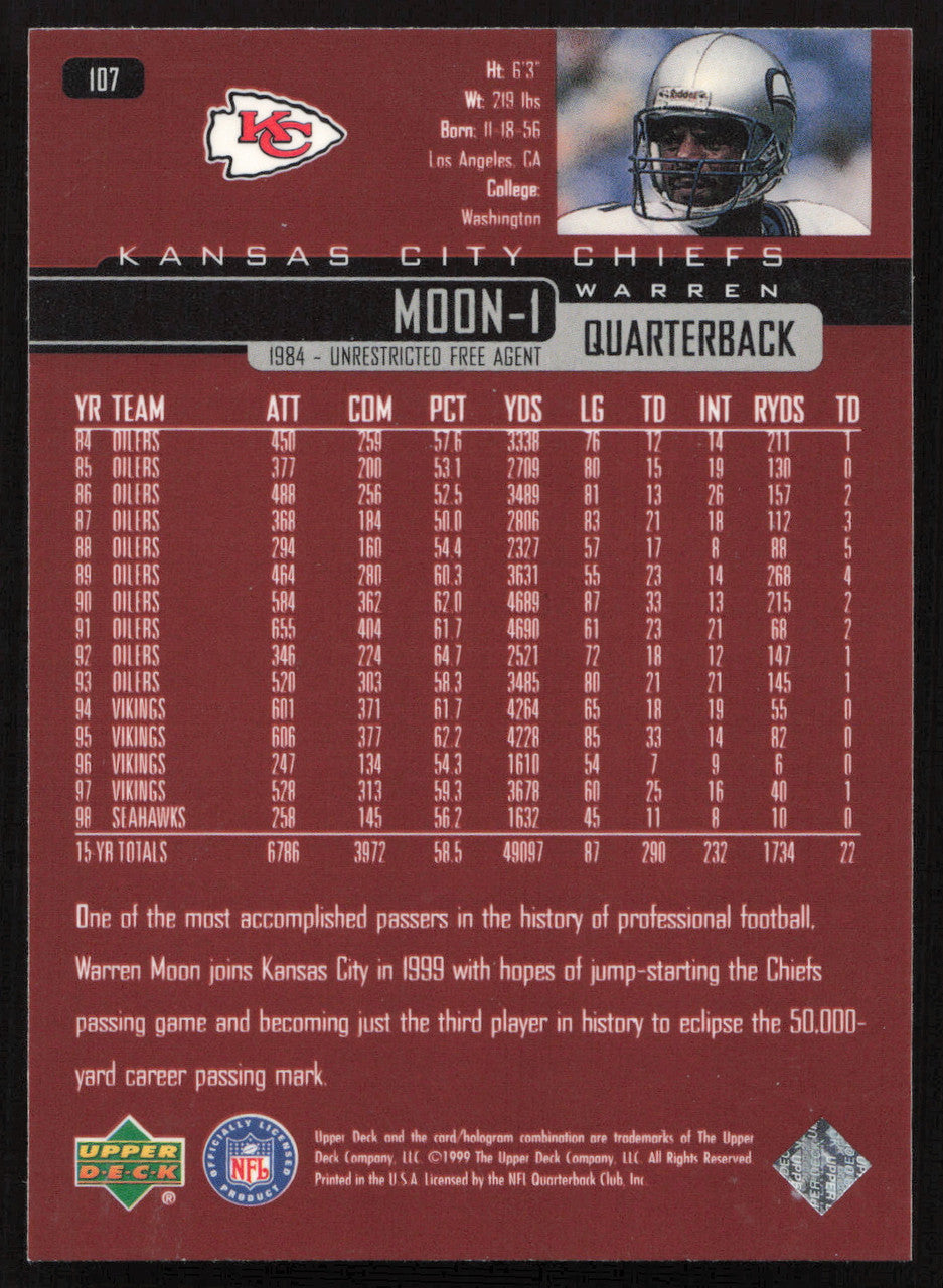 Warren Moon Autographed 1999 Upper Deck Card #107 Seattle Seahawks SKU #260497