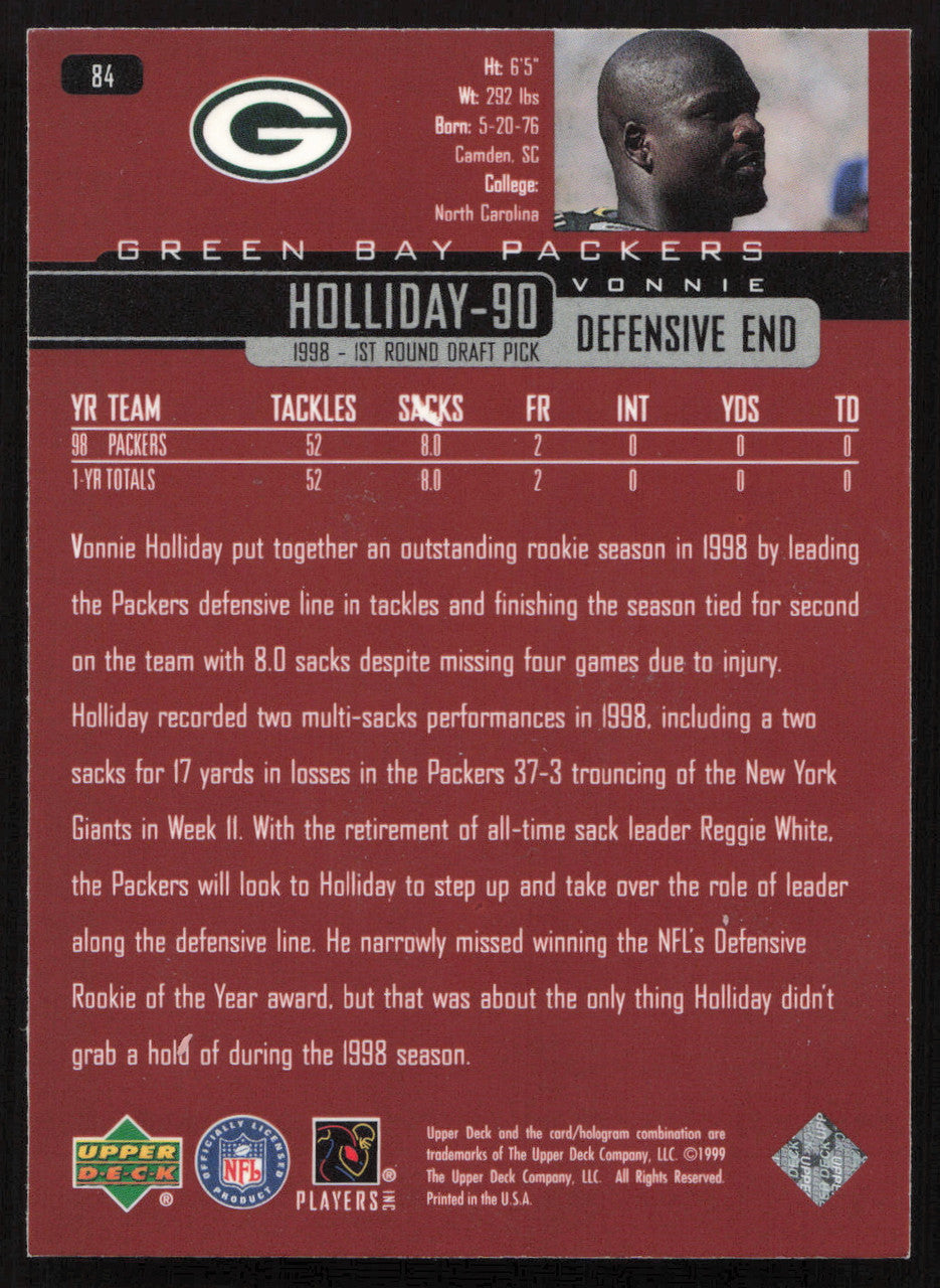 Vonnie Holliday Autographed 1999 Upper Deck Card #84 Green Bay Packers SKU #260502