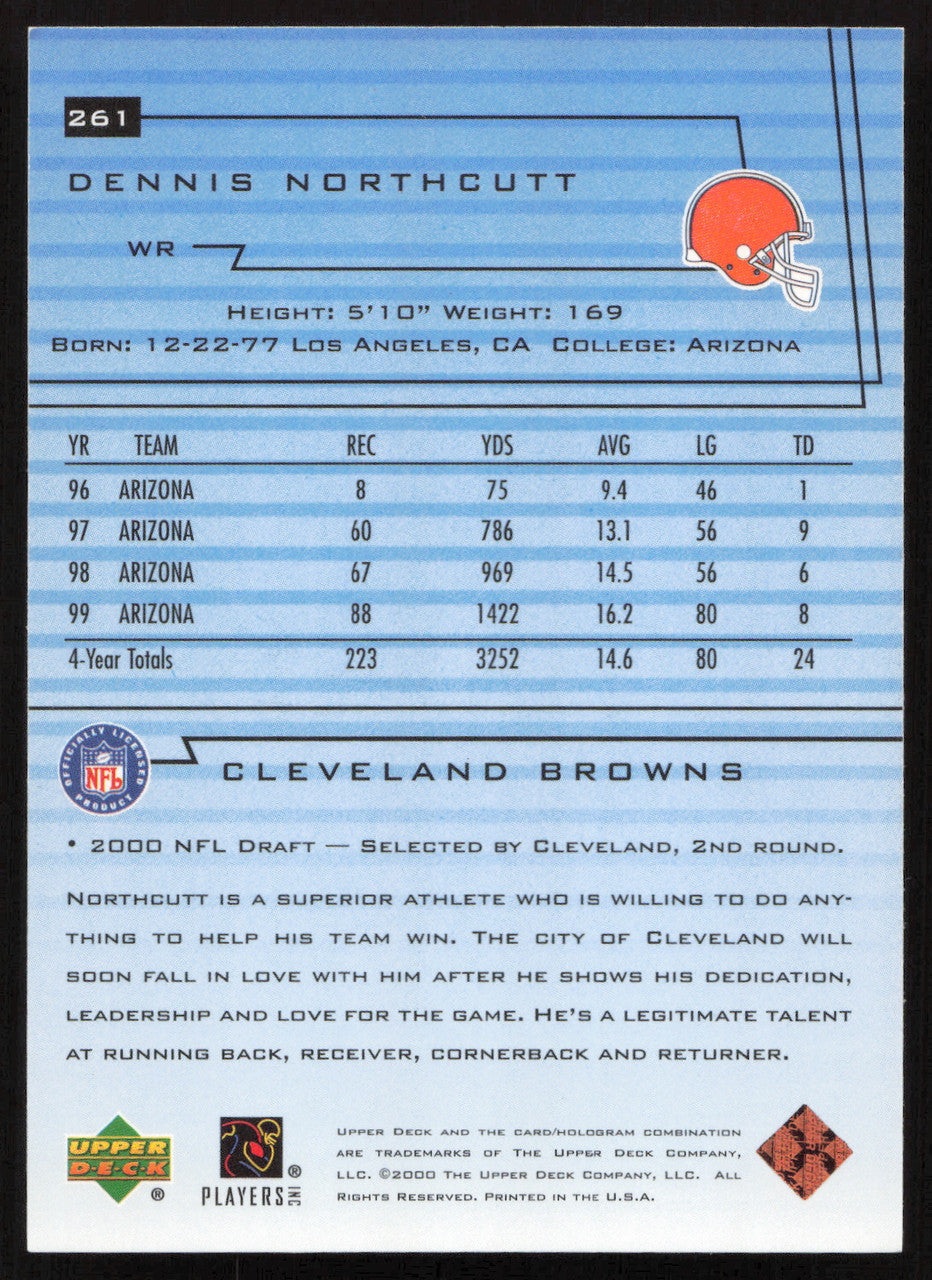 Dennis Northcutt Autographed 2000 Upper Deck Rookie Card #261 Cleveland Browns SKU #260505