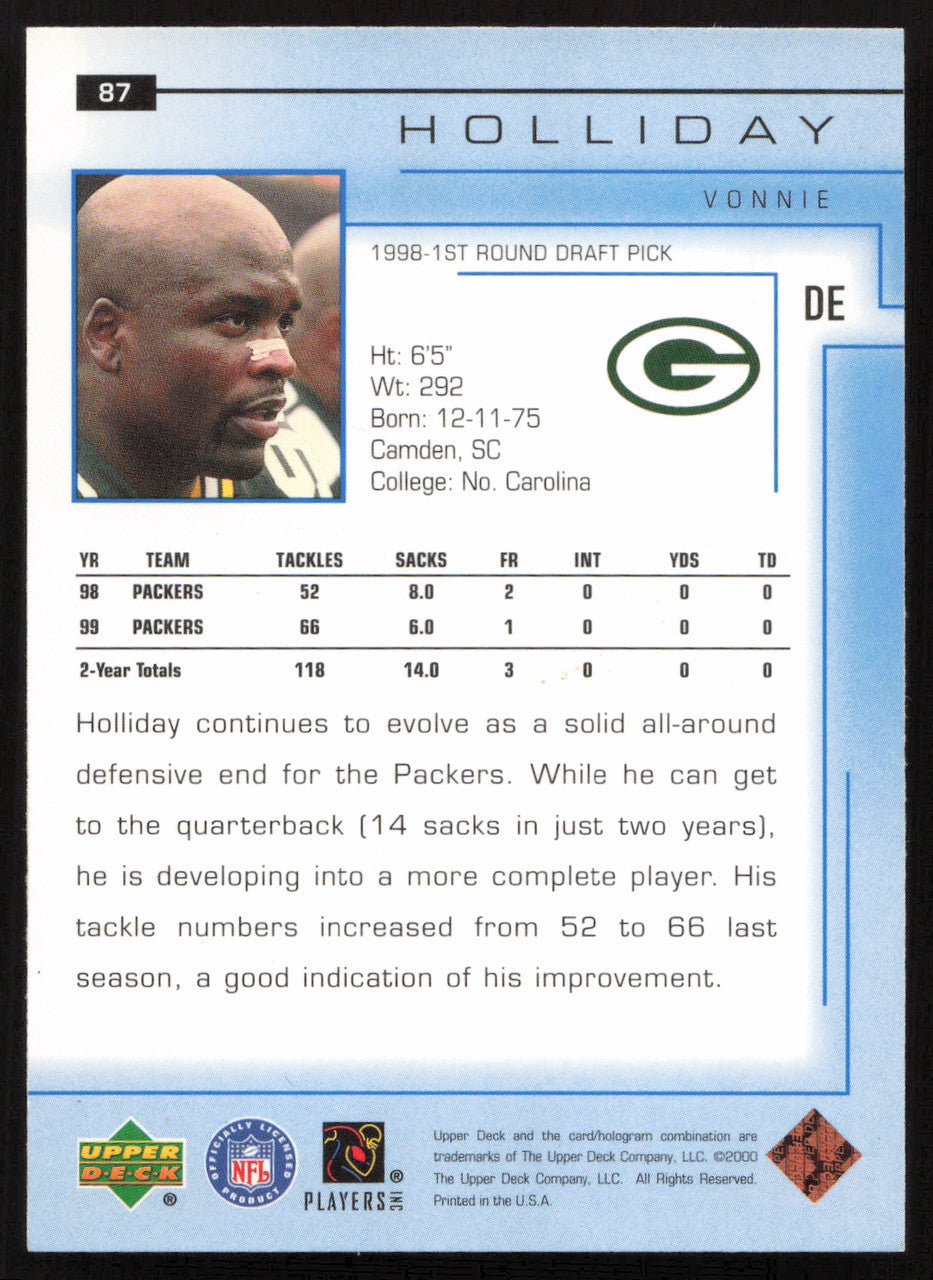 Vonnie Holliday Autographed 2000 Upper Deck Card #87 Green Bay Packers SKU #260520