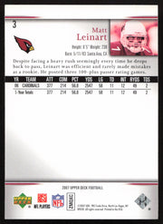 Matt Leinart Autographed 2007 Upper Deck Card #3 Arizona Cardinals SKU #260574
