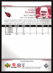 Karlos Dansby Autographed 2007 Upper Deck Card #1 Arizona Cardinals SKU #260579