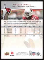 Antrel Rolle Autographed 2008 Upper Deck Card #5 Arizona Cardinals SKU #260580