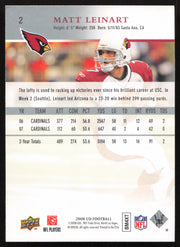Matt Leinart Autographed 2008 Upper Deck Card #2 Arizona Cardinals SKU #260584