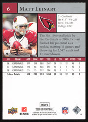 Matt Leinart Autographed 2009 Upper Deck Card #6 Arizona Cardinals SKU #260588