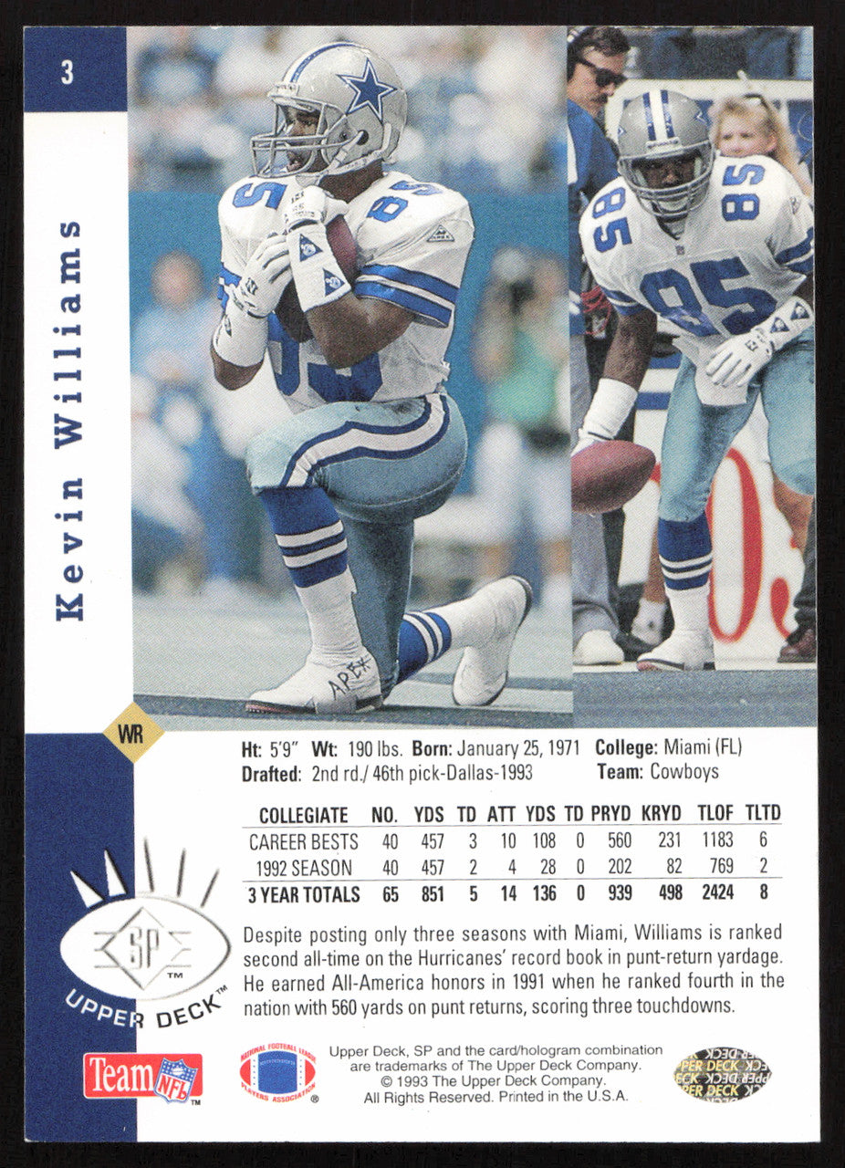 Kevin Williams Autographed 1993 Upper Deck SP Rookie Card #3 Dallas Cowboys SKU #260592
