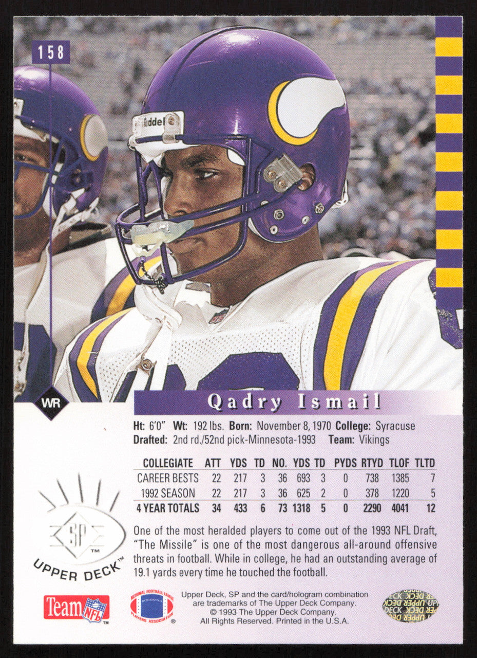 Qadry Ismail Autographed 1993 Upper Deck SP Rookie Card #158 Minnesota Vikings SKU #260608