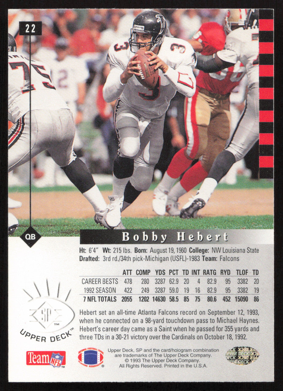 Bobby Hebert Autographed 1993 Upper Deck SP Card #22 Atlanta Falcons SKU #260614