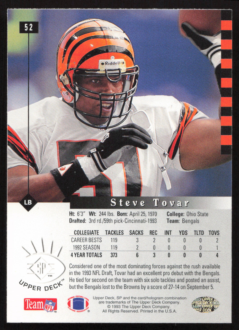 Steve Tovar Autographed 1993 Upper Deck SP Card #52 Cincinnati Bengals SKU #260619