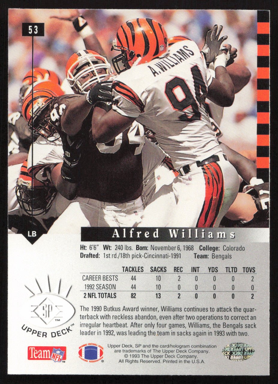 Alfred Williams Autographed 1993 Upper Deck SP Card #53 Cincinnati Bengals SKU #260620