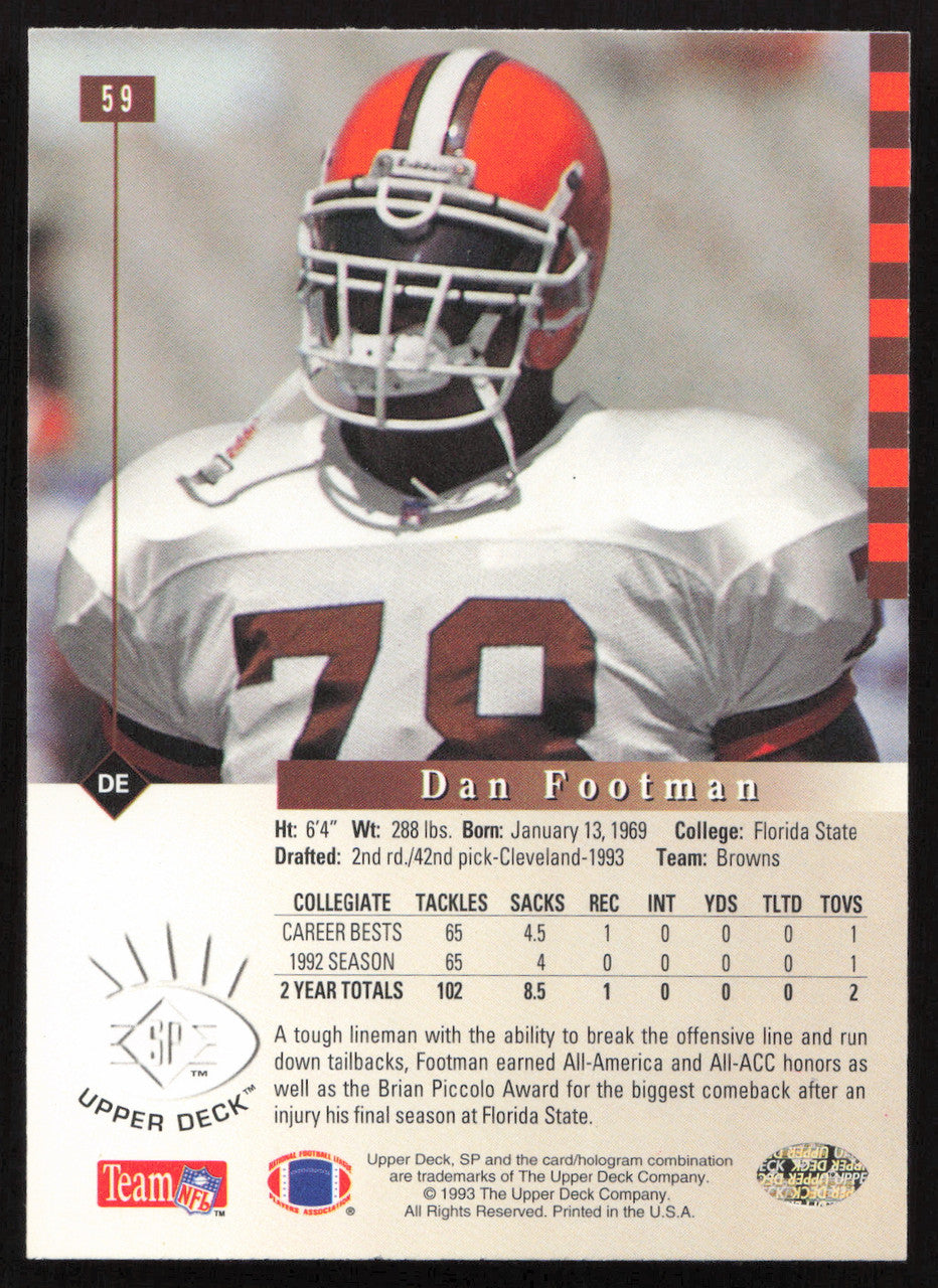 Dan Footman Autographed 1993 Upper Deck SP Rookie Card #59 Cleveland Browns SKU #260622