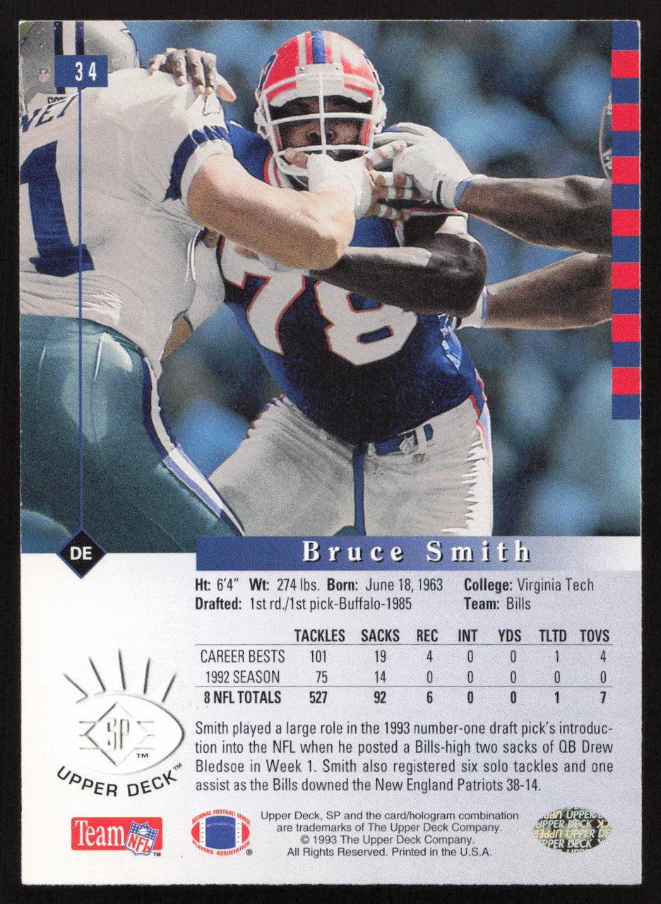 Bruce Smith Autographed 1993 Upper Deck SP Card #34 Buffalo Bills SKU #260631