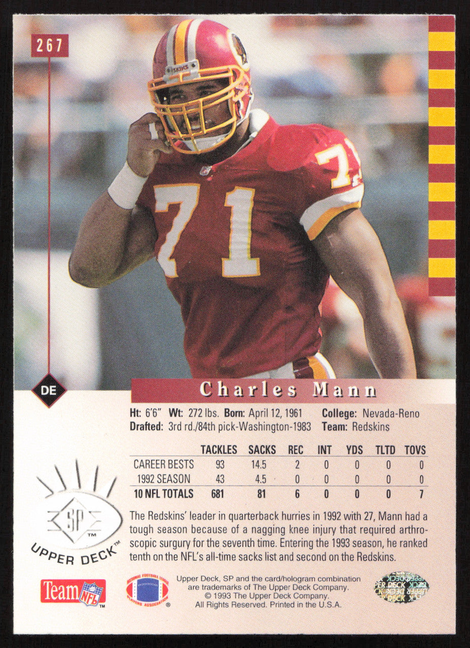 Charles Mann Autographed 1993 Upper Deck SP Card #267 Washington Redskins SKU #260638
