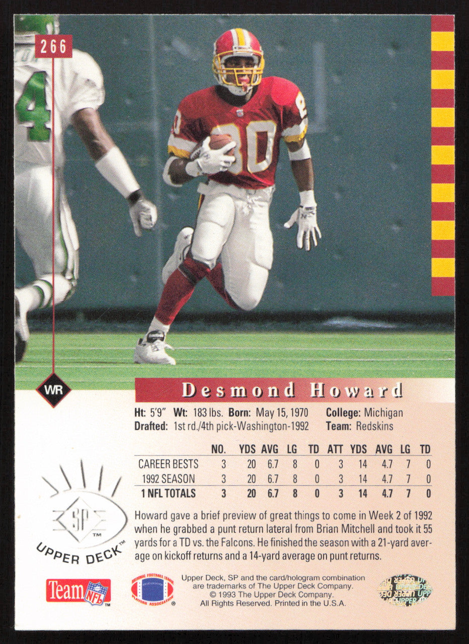 Desmond Howard Autographed 1993 Upper Deck SP Card #266 Washington Redskins SKU #260639