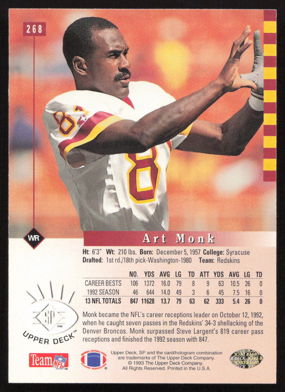 Art Monk Autographed 1993 Upper Deck SP Card #268 Washington Redskins SKU #260644