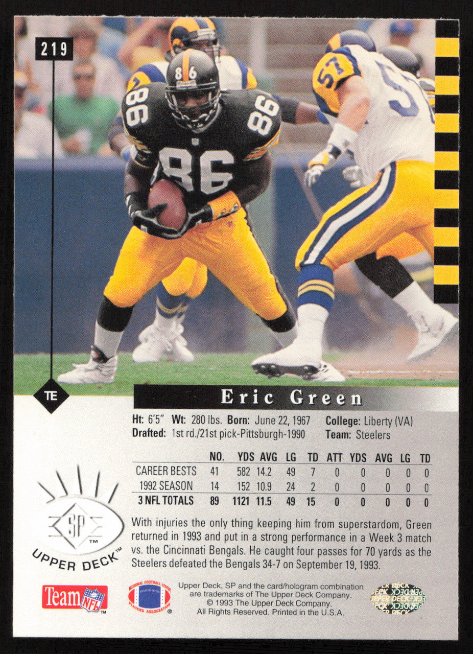 Eric Green Autographed 1993 Upper Deck SP Card #219 Pittsburgh Steelers SKU #260657