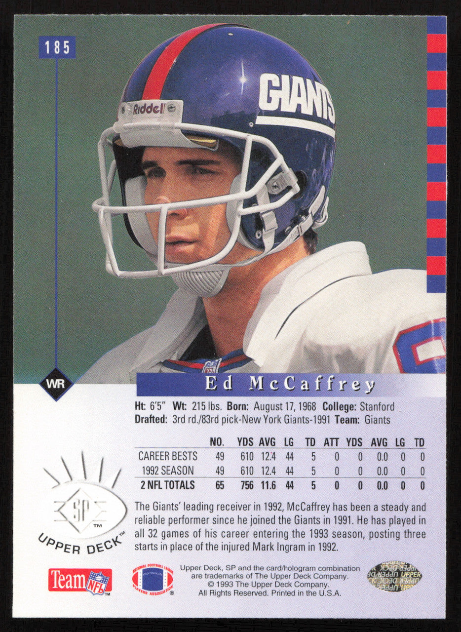 Ed McCaffrey Autographed 1993 Upper Deck SP Card #185 New York Giants SKU #260666