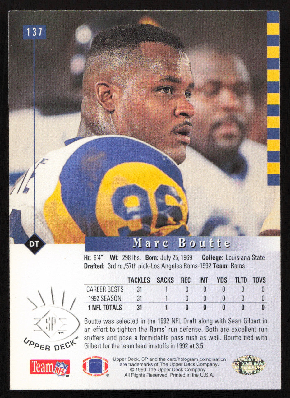 Marc Boutte Autographed 1993 Upper Deck SP Card #137 Los Angeles Rams SKU #260672