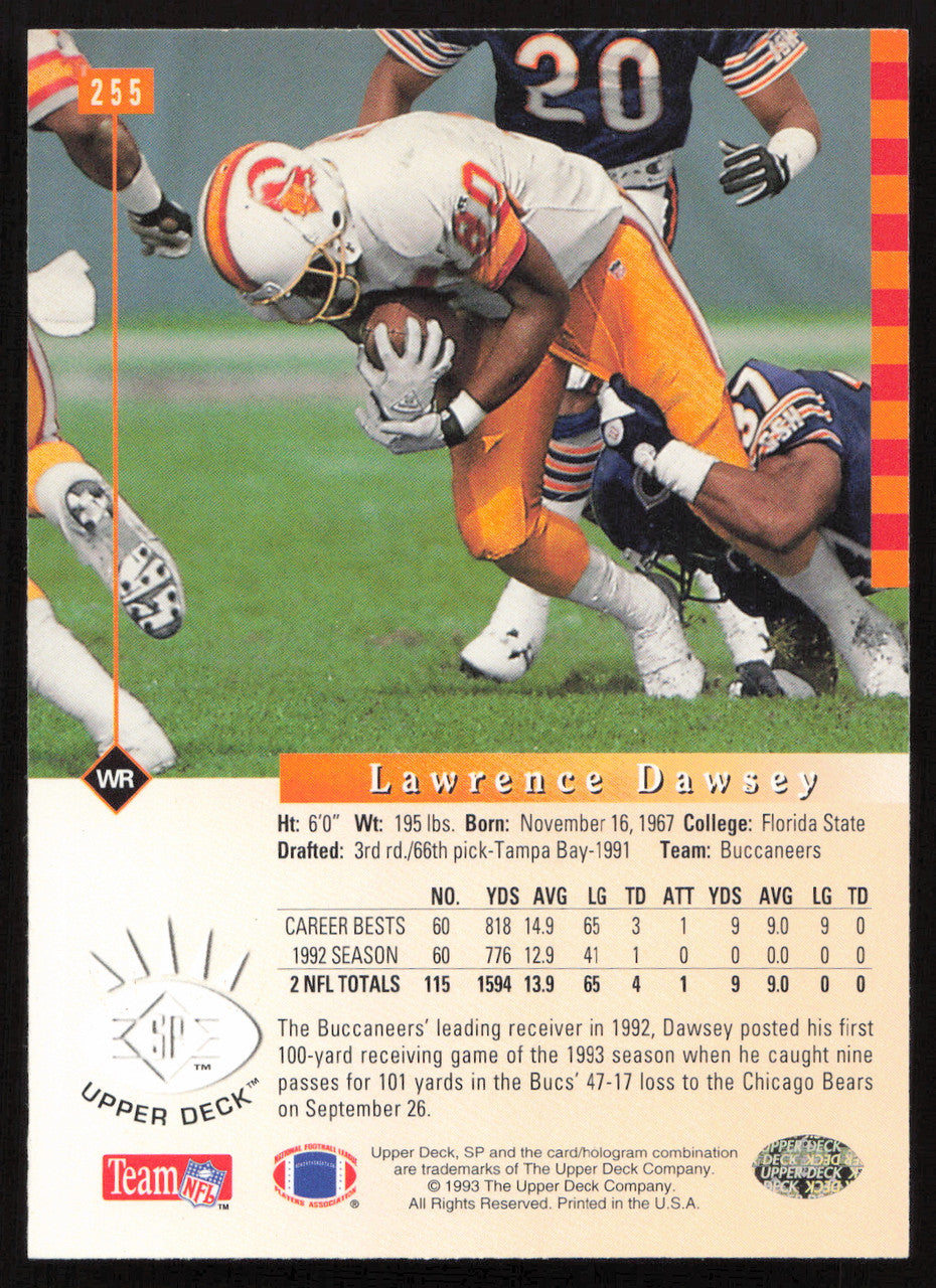 Lawrence Dawsey Autographed 1993 Upper Deck SP Card #255 Tampa Bay Buccaneers SKU #260684